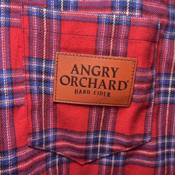 Angry Orchard Hard Cider Button Up Flannel Shirt Mens Size L Large Plaid Red - Picture 3 of 8